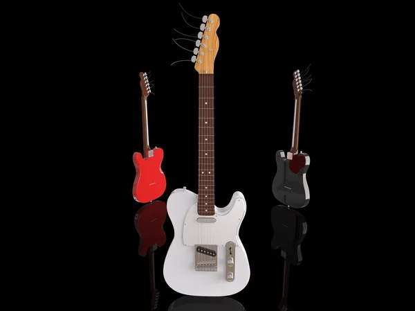 Guitarra eléctrica blanca sobre fondo negro — Foto de Stock