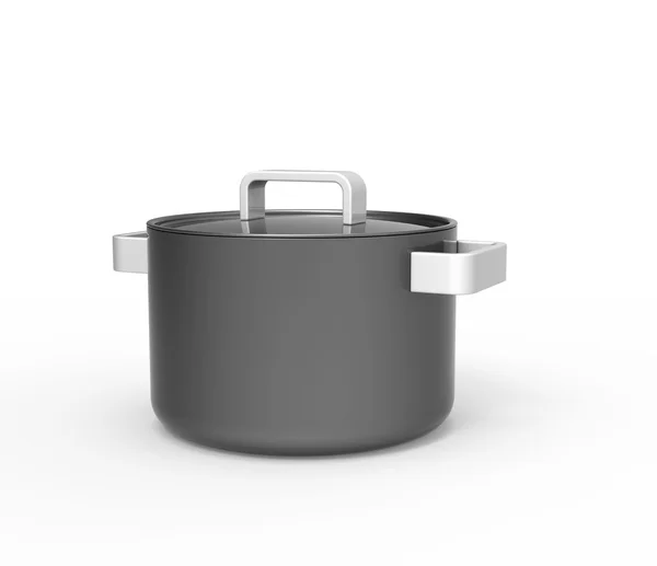 Big black soup pot with white handles — Stock Photo, Image