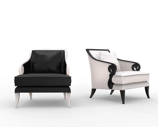 Black and white armchairs with various armrests — Stock Photo, Image