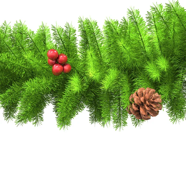 Vánoční dekorace - zelené větve s šiškami - detail — Stock fotografie