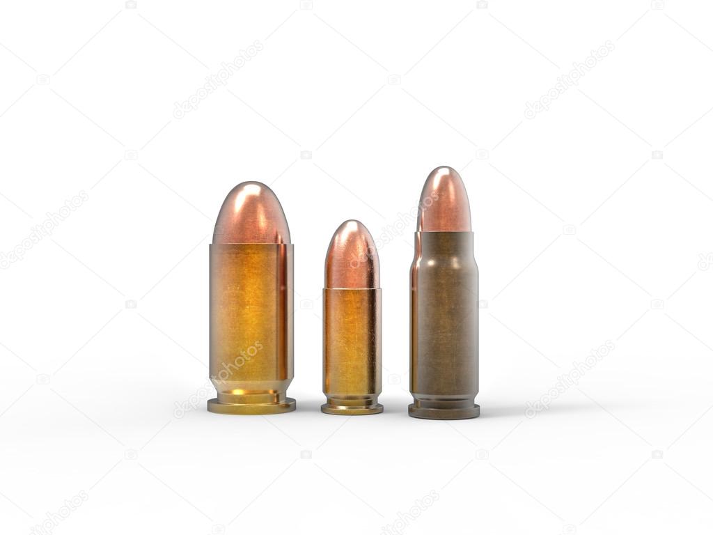 Various bullets isolated on white background