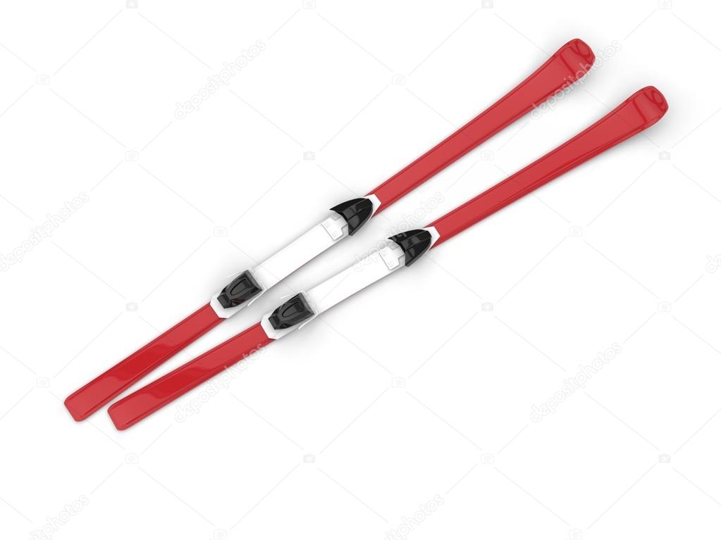 Red skis on white background
