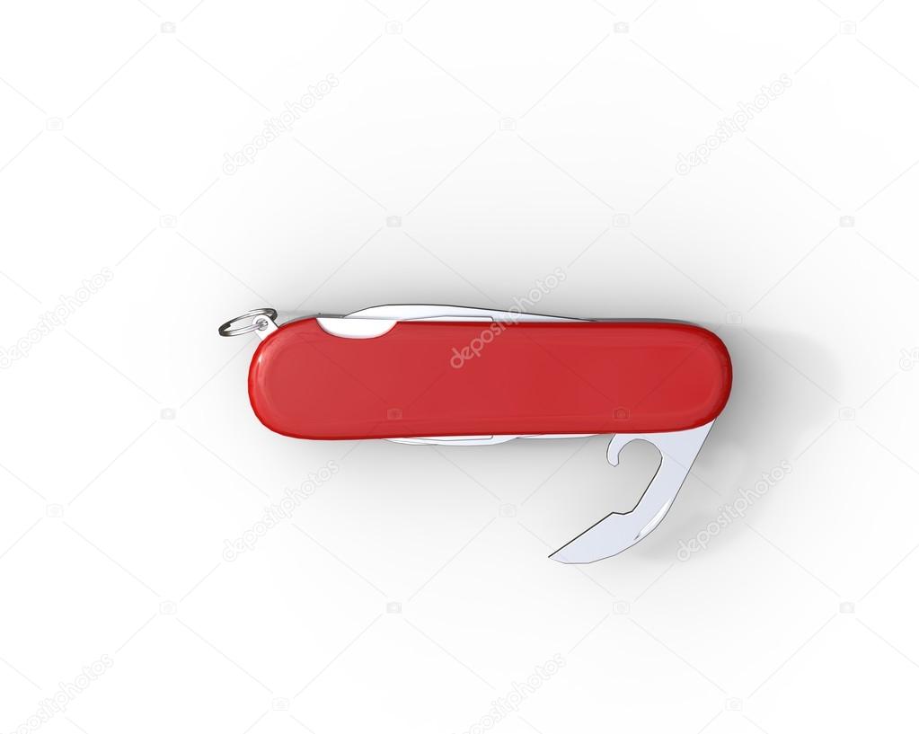 Red swiss army knife,can opener, on white background