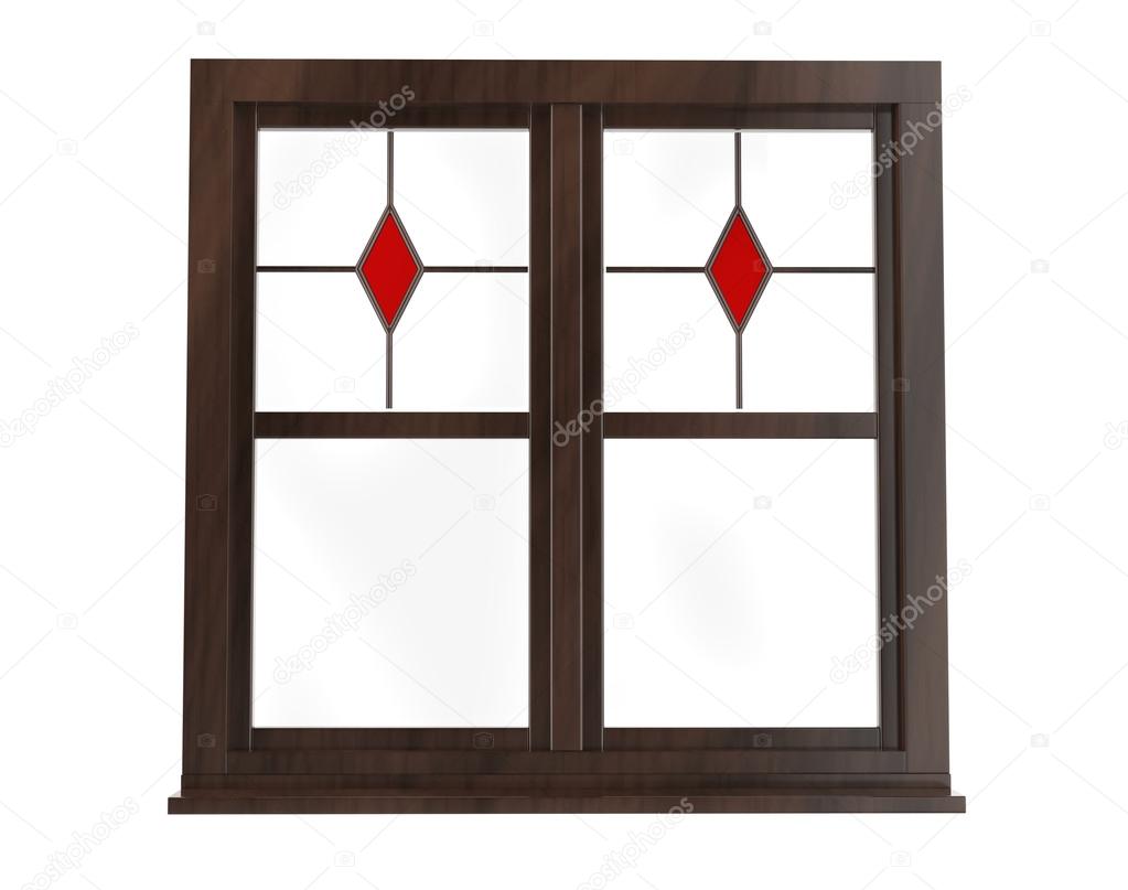 Dark window frame with stained glass - front view