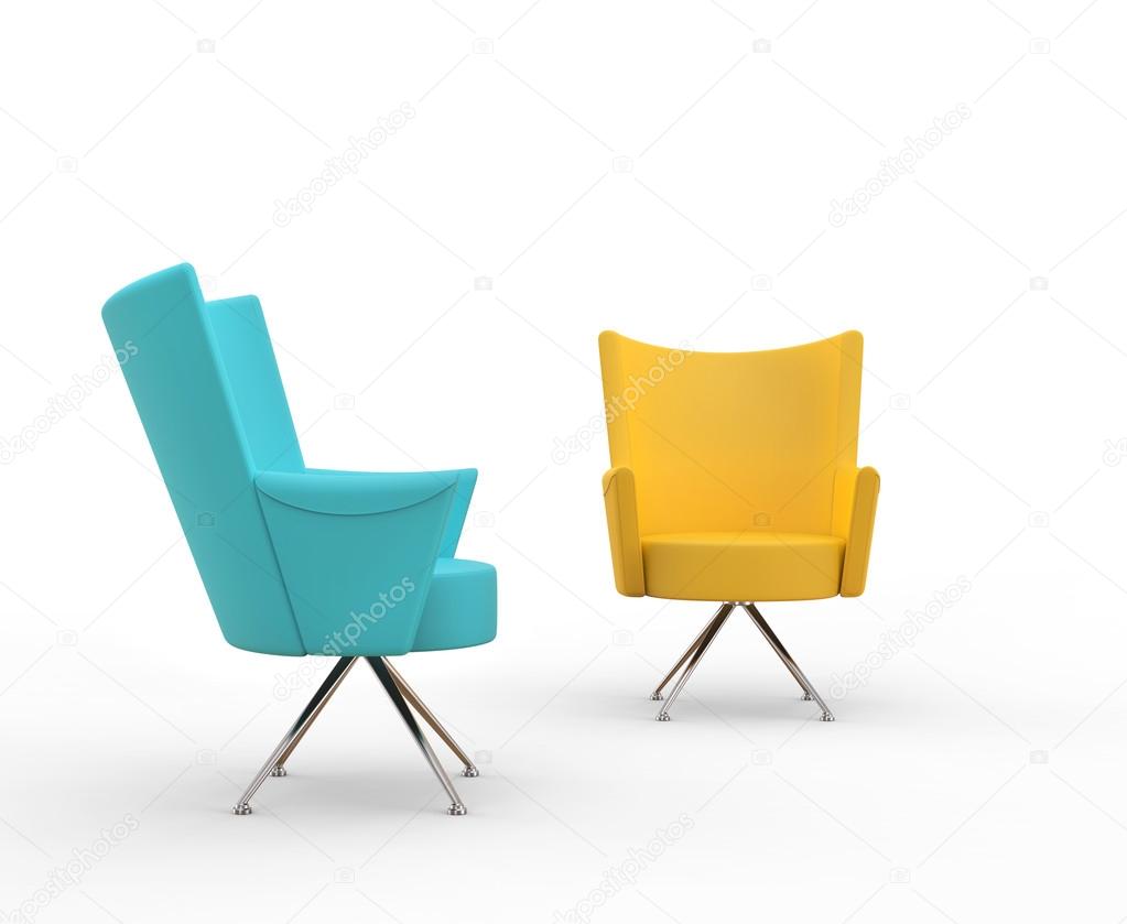 Turqouise and yellow modern armchairs