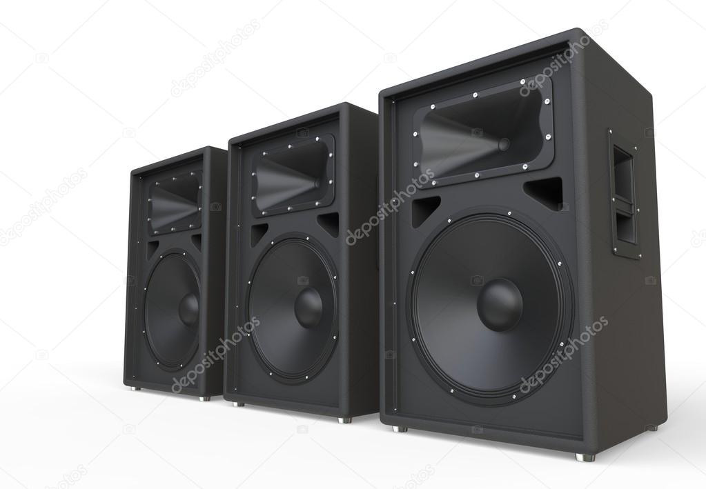 Three big concert speakers in perspective