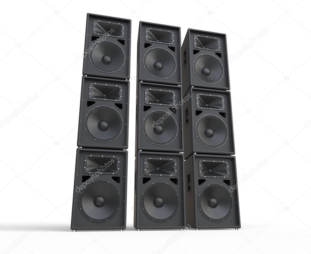 Towers of concert speakers