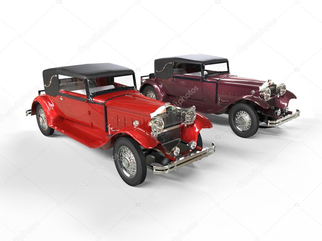 Red and burgundy classic vintage cars