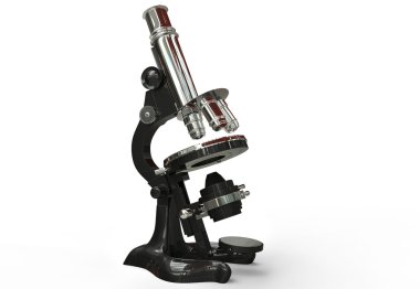 Beyaz arka plan üzerinde izole eski mikroskobu.