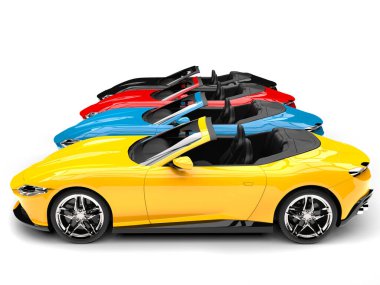 Renkli modern hızlı elektrikli spor arabalar - yan görünüm