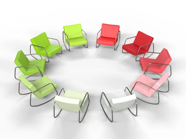 Rote und grüne Sessel im Kreis — Stockfoto