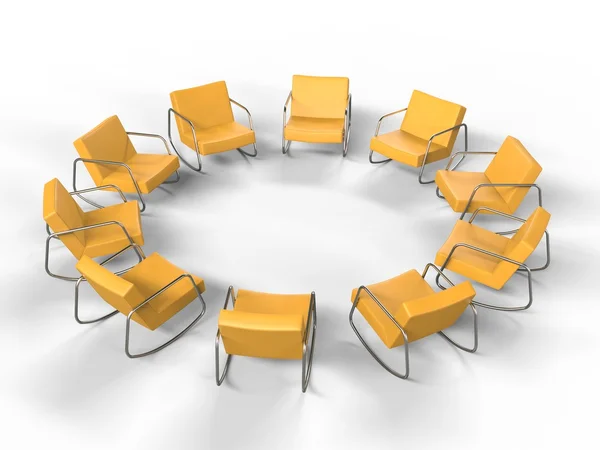 Circle of Yellow Modern armchairs — стоковое фото