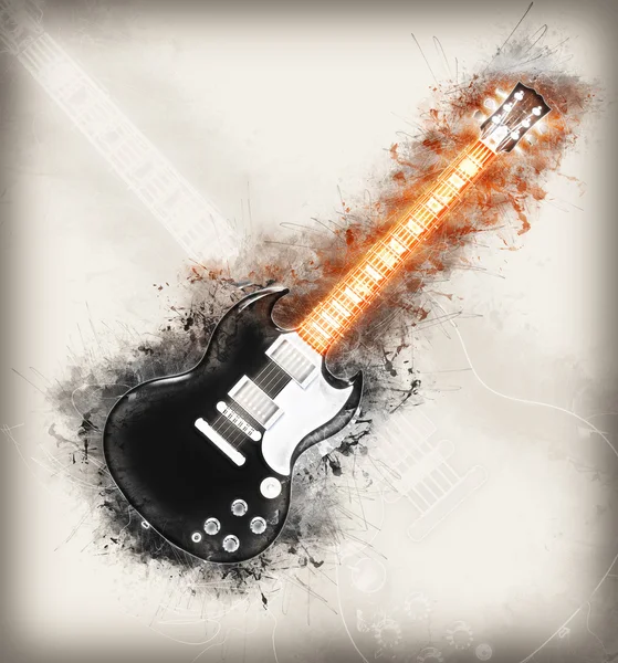 Glowing hard rock guitar drawing — Stock Photo, Image