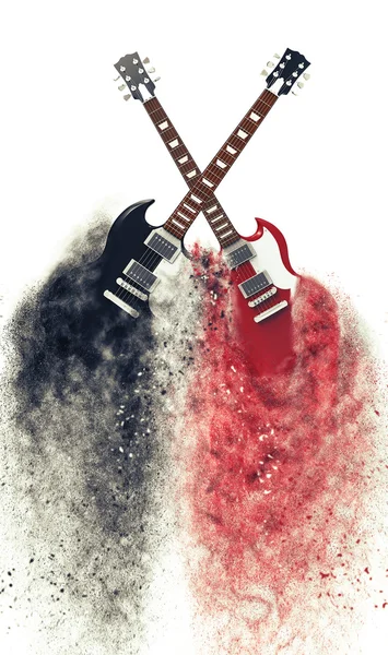 Guitarras elétricas vermelhas e pretas desintegrando — Fotografia de Stock