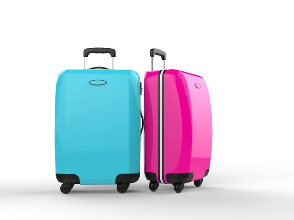 Pembe ve mavi valiz — Stok fotoğraf