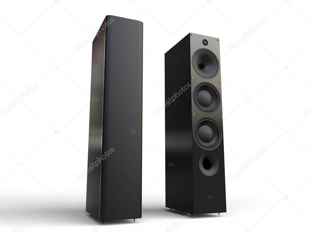 Two modern black speakers