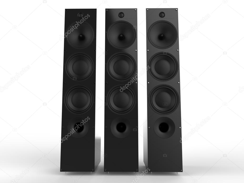 Three modern black speakers