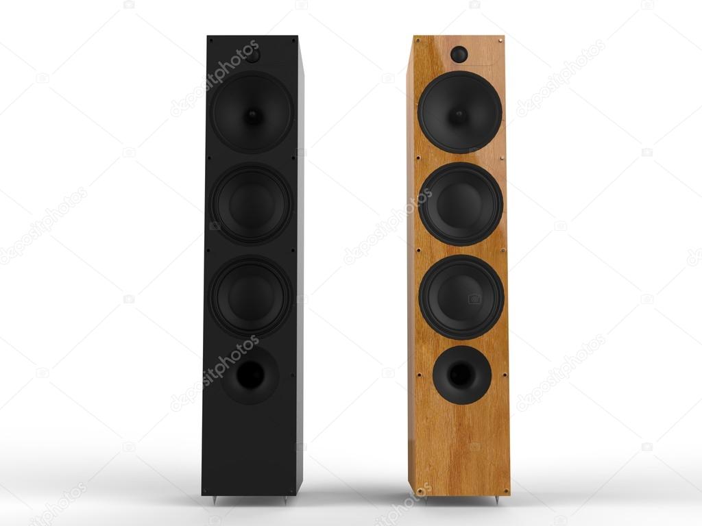 Black and wooden modern speakers