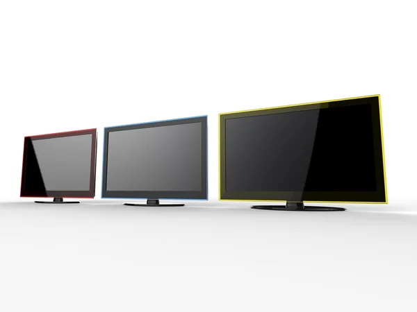 Red, blue, and yellow TV sets — Stock Photo, Image