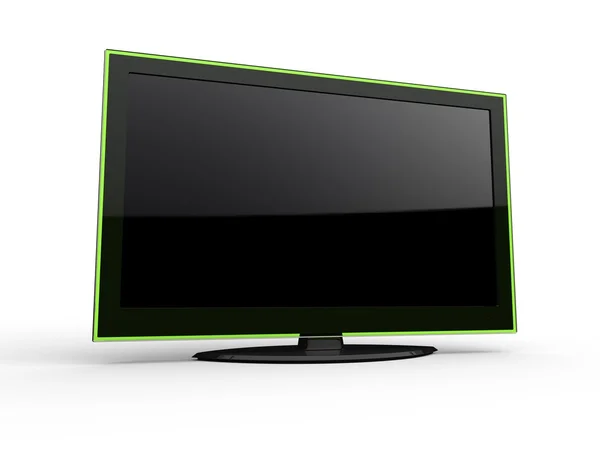Μοντέρνα κομψή οθόνη τηλεόρασης με πράσινο στεφάνι — Φωτογραφία Αρχείου
