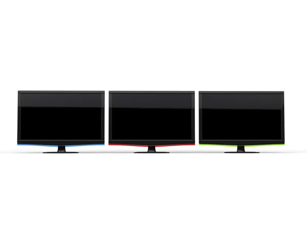 Row of modern TV screens - front view — Stock Photo, Image