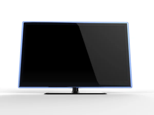Televisore moderno con bordo blu pallido - vista frontale — Foto Stock