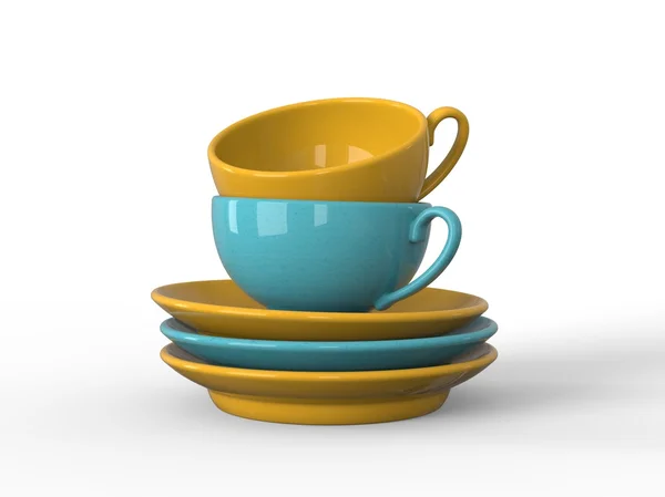 Blaue und gelbe Kaffeetassen — Stockfoto