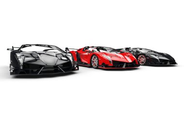 Üç siyah ve kırmızı yarış supercars