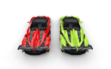 Parlak yeşil ve kırmızı supercars - Üstten Görünüm
