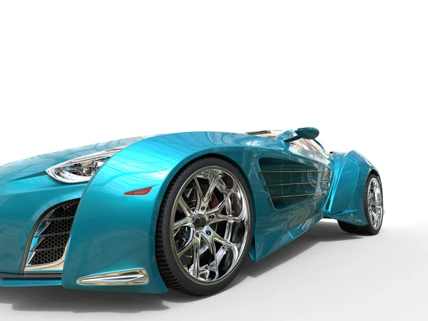 Metallic cyan supercar - closeup - front view — Stock Photo, Image