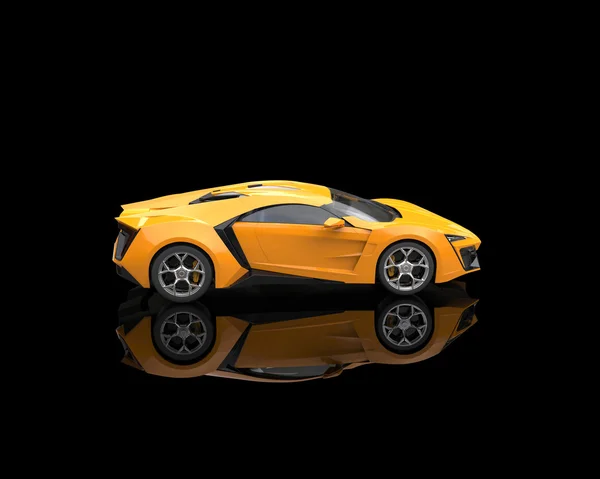 Yellow sports car on black reflective background — Stock Photo, Image