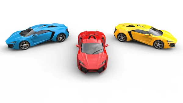 Carros desportivos - Azul, Vermelho e Amarelo - vista superior — Fotografia de Stock