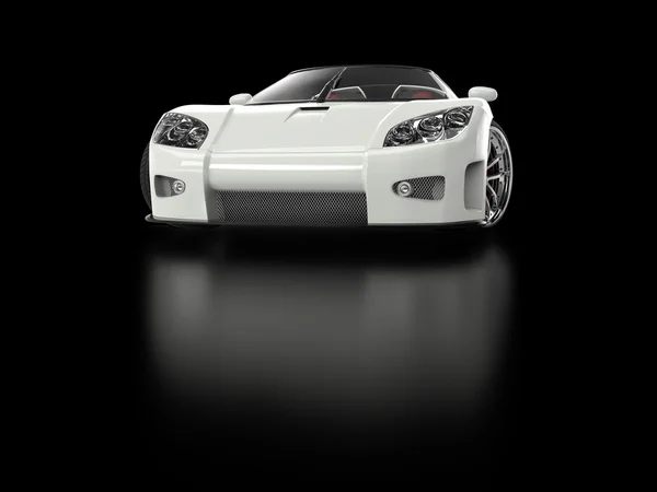 Witte sportscar in zwarte showroom — Stockfoto