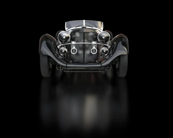 Black vintage car - front view - blurred reflection — Stock Photo, Image