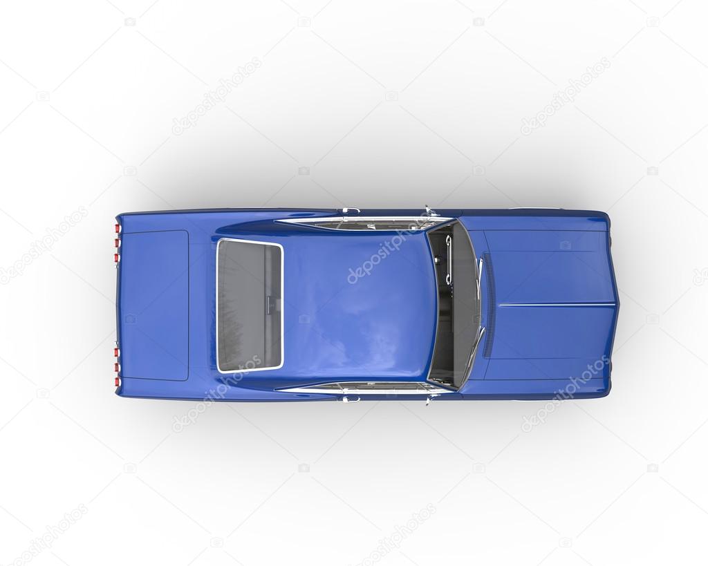 Blue muscle car - top view
