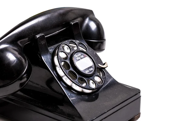 VIntage Preto Telefone no fundo branco com espaço de cópia — Fotografia de Stock