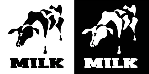 Logo sztuki minimalnej do pakowania mleka lub przetworów mlecznych z czarno-białych plamek w postaci krowy — Wektor stockowy