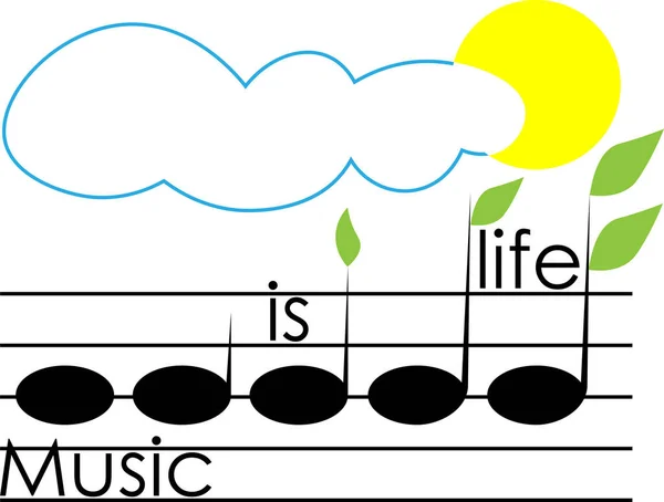 Sztuka Logo Muzyka Życie Nut Kiełków Liści Chmury Słońca — Wektor stockowy