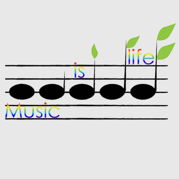 艺术标志音乐是一种生命 来自于带有叶子的芽的音符 — 图库矢量图片