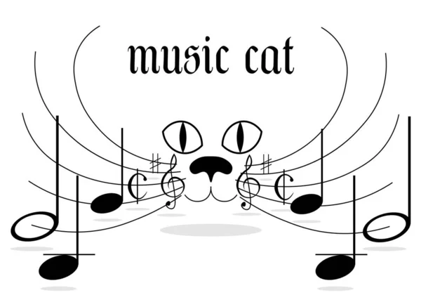 Sanat rengi klasik müzik logosu kedisi ve bıyıklı notalar.