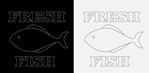 Art Minimalistic Logo Fresh Fish Black White Background Inscription — Stock Vector