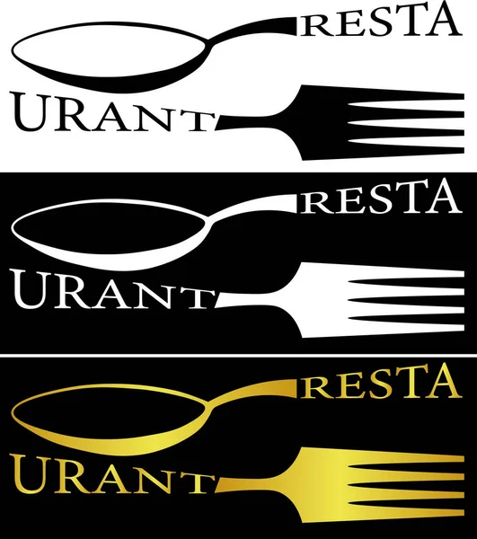 Логотип Ресторану Золотою Ложкою Виделкою Різних Версіях — стоковий вектор