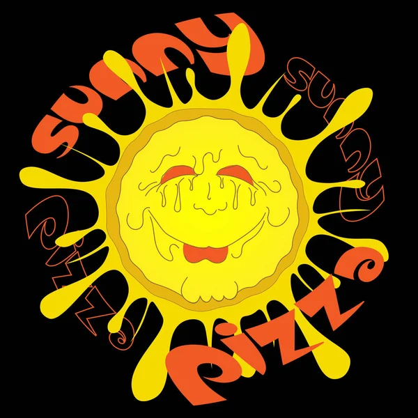 Solar pizza logosu ya da yüz peynirli siyah arkaplan etiketi
