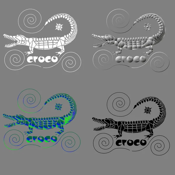 Umělecký Krokodýl Libovolných Geometrických Tvarů Spirálami Pro Logo Nebo Tisk — Stockový vektor