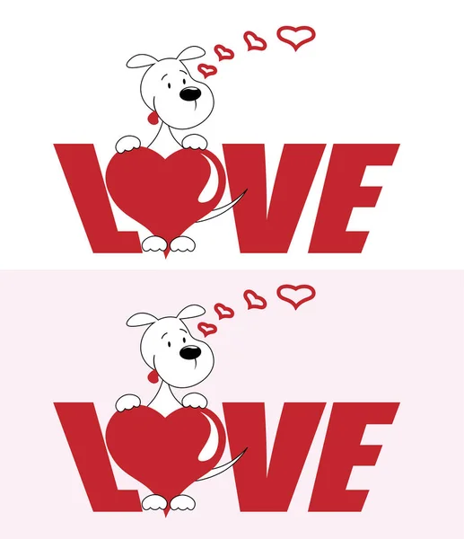 Cinta Dengan Hati Dan Anak Anjing Ceria Untuk Hari Valentine - Stok Vektor