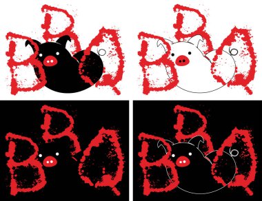 Barbekü harfleri ve kan spreyi minimalizmin yaratıcı logosuyla bir domuzun silueti.