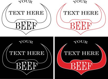 Metin sığır eti minimalist sanat logosuna sahip boğa boynuzlarının çevresi