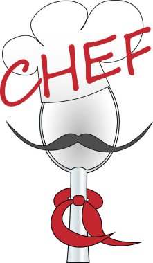 kaşık, şef şapkası ve kravat şefi sanat logosu