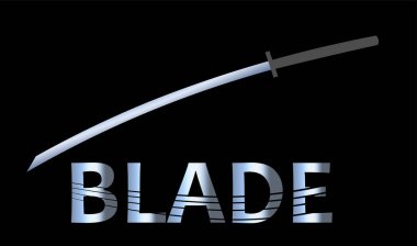 Karanlık arka plan tasarım iş logosu üzerinde soyut yazıt bıçağı ve katana