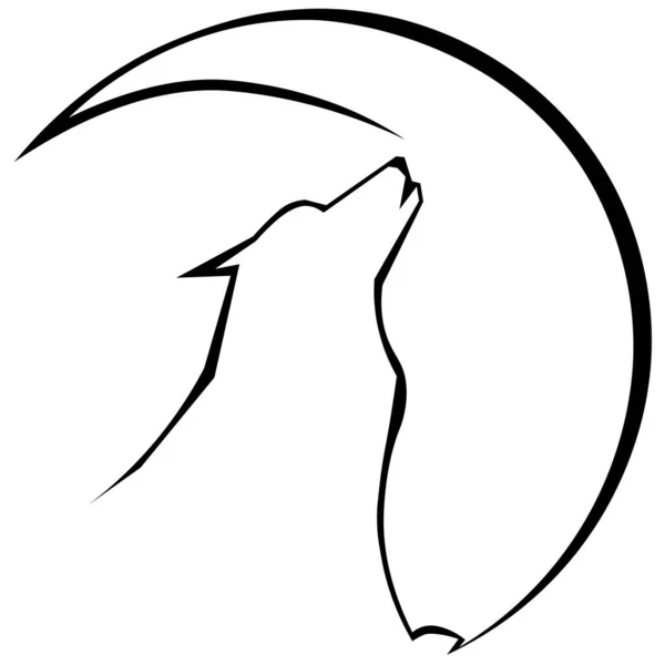 Sylwetka Wilka Wyjącego Minimalistycznego Logo Sztuki Księżycowej Tatuaż — Wektor stockowy